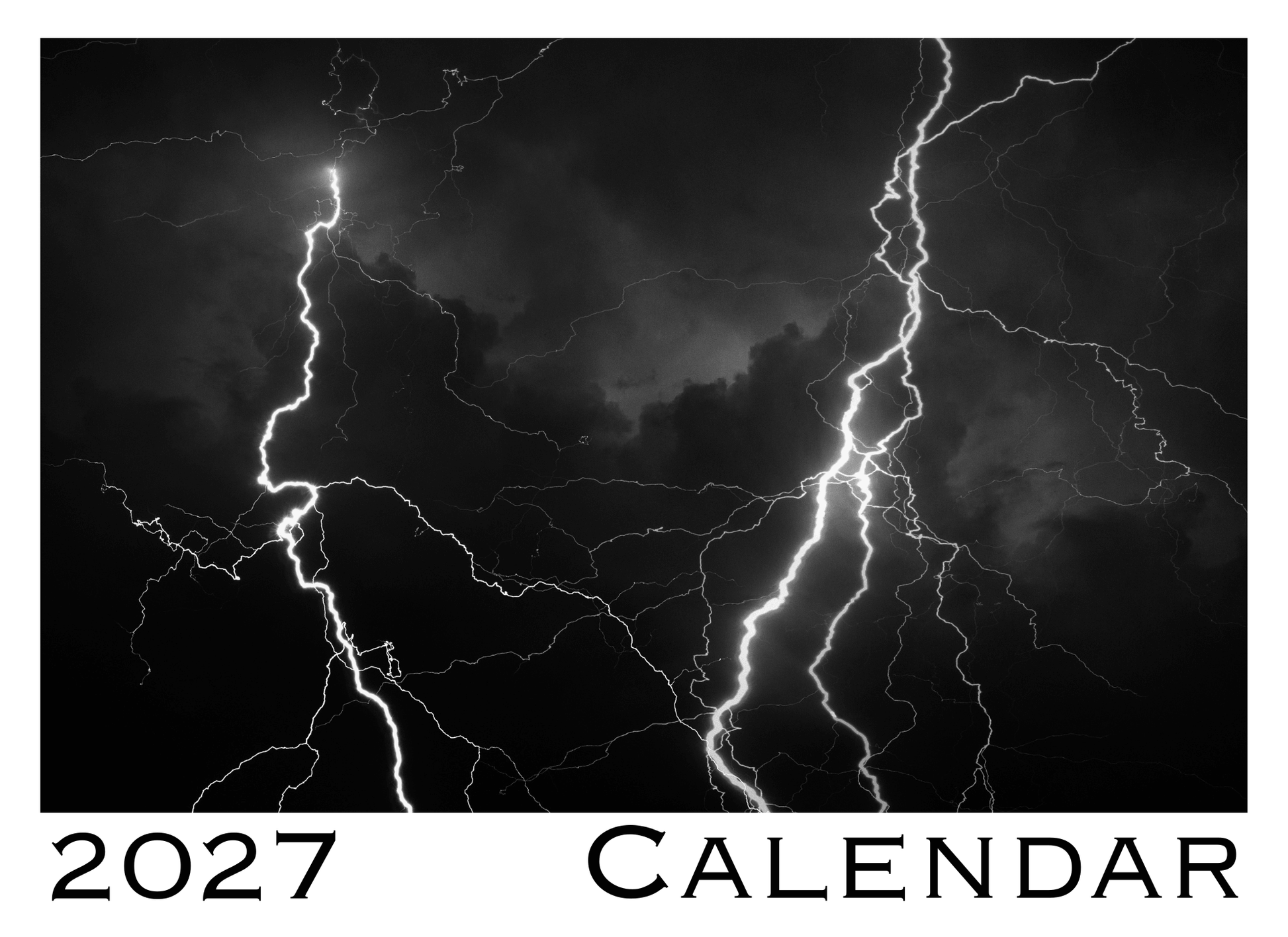 2027 calendar with black and white lightning design