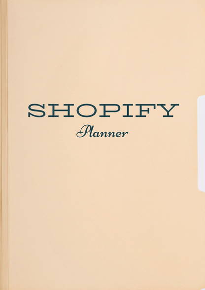 Beige planner with 'Shopify Planner' text on a beige background