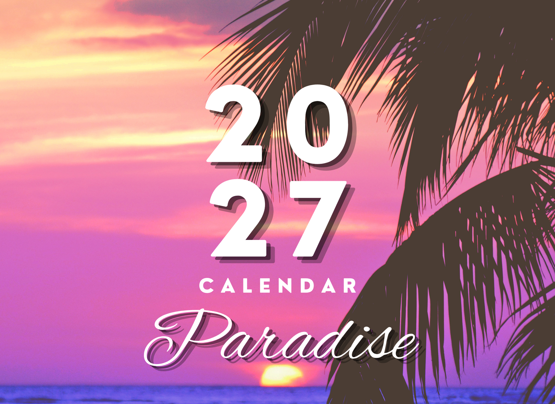 2027 calendar with palm tree and sunset design