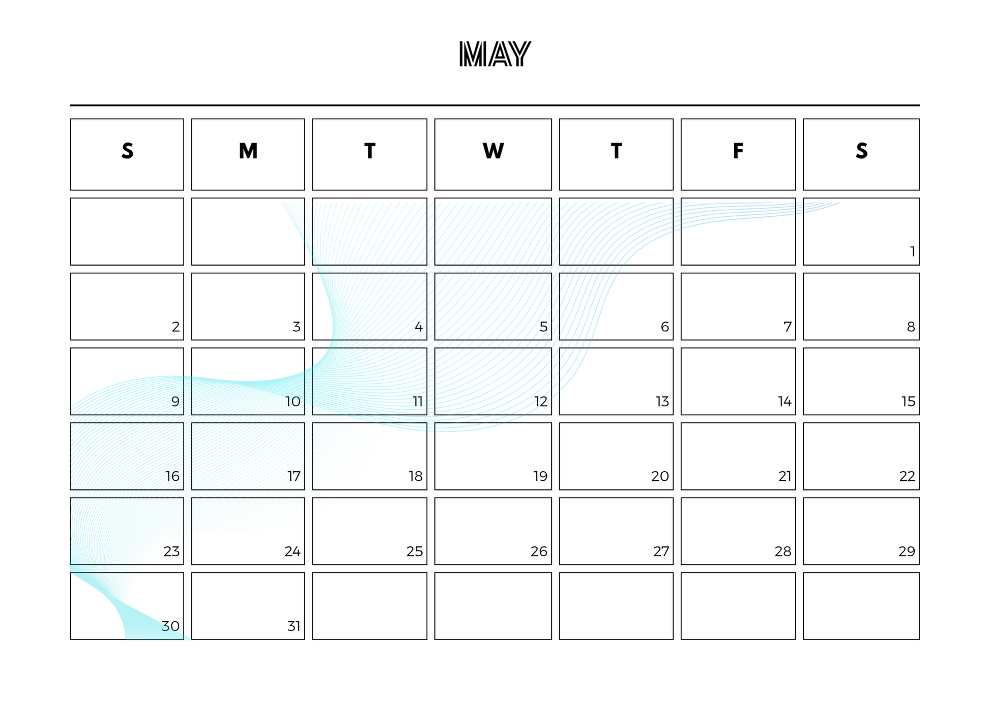 Calendar for the month of May with a light blue gradient effect.