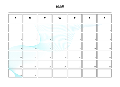 Calendar for the month of May with a light blue gradient effect.