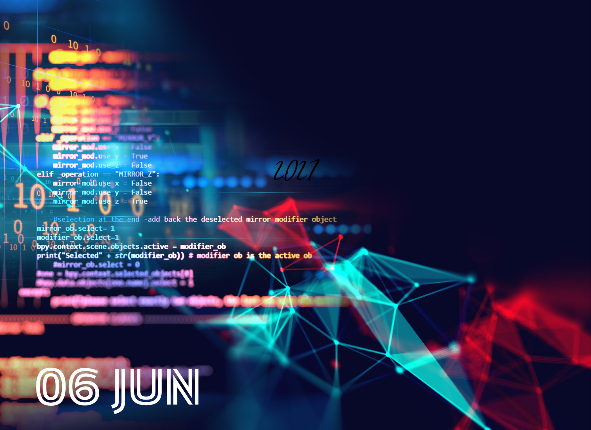 Technical code and data visualization with a dark background