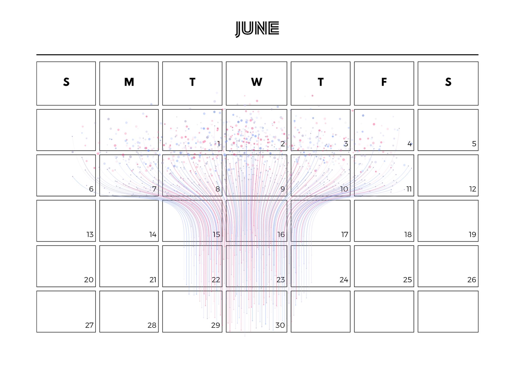 Calendar for June with a abstract design on a white background