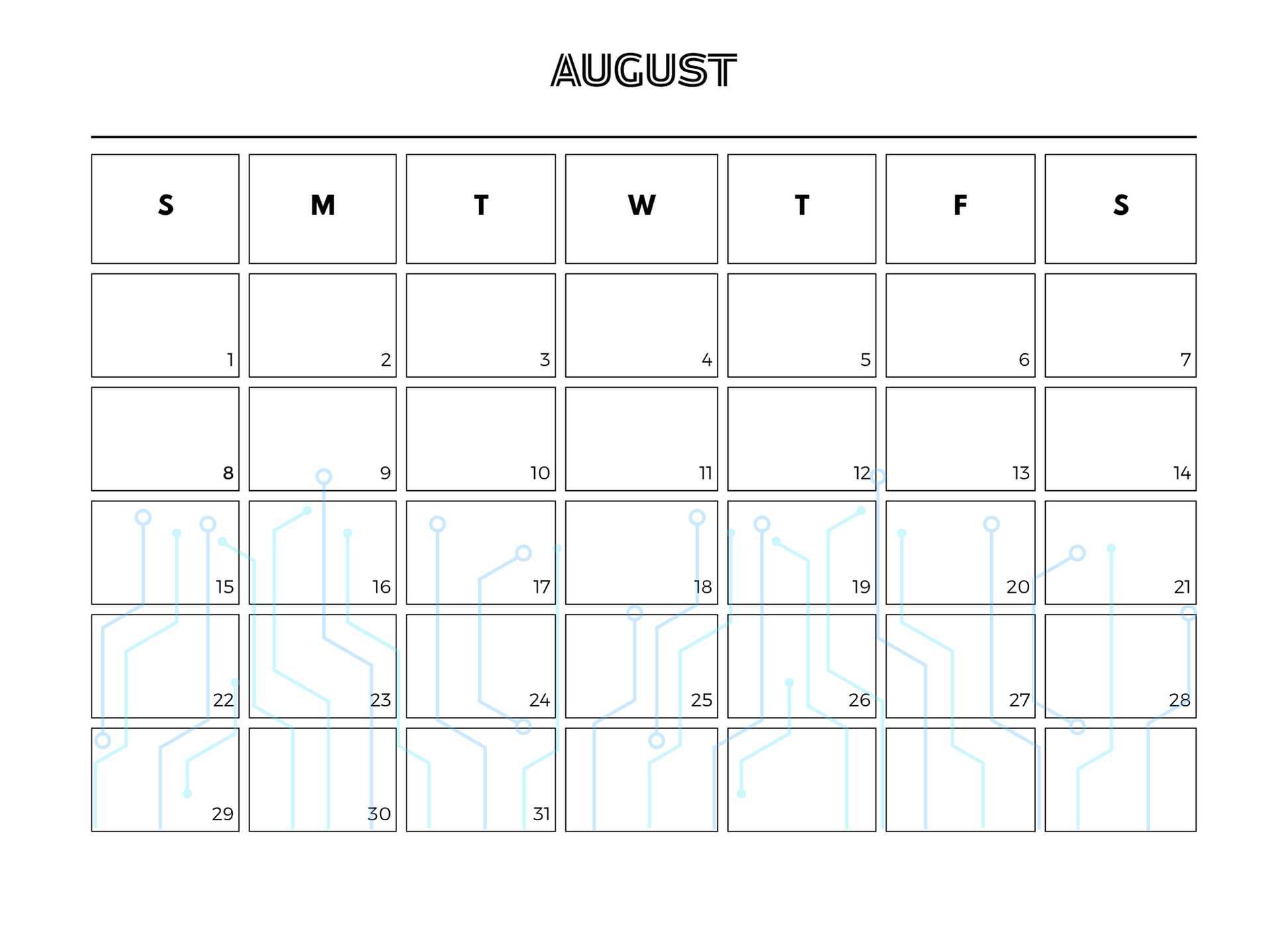 Calendar for August with days of the week labeled