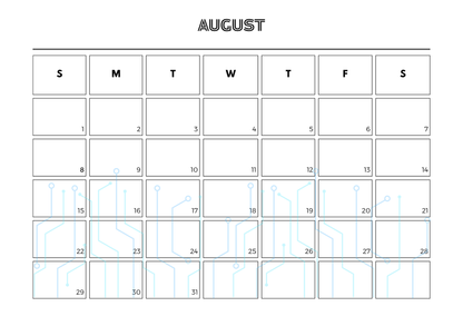Calendar for August with days of the week labeled