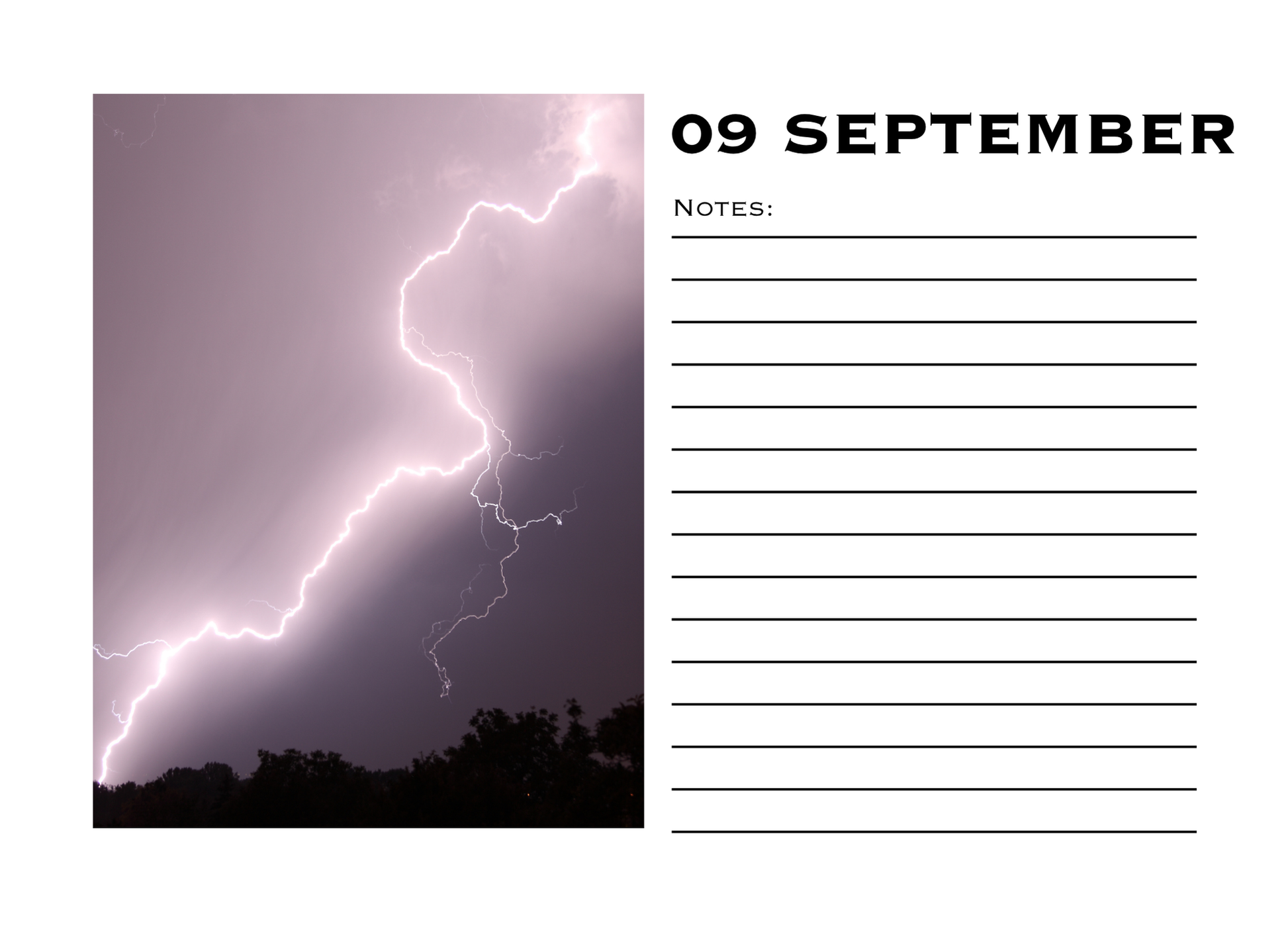 Calendar page with lightning strike on a white background
