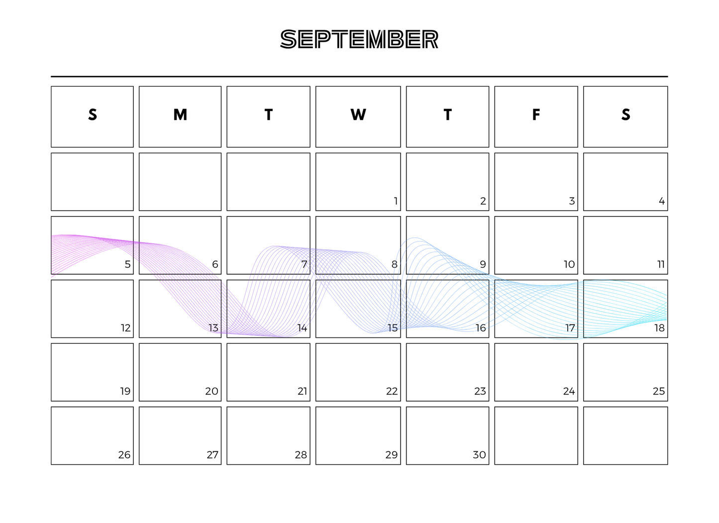 September calendar with a light purple and blue gradient design on a white background