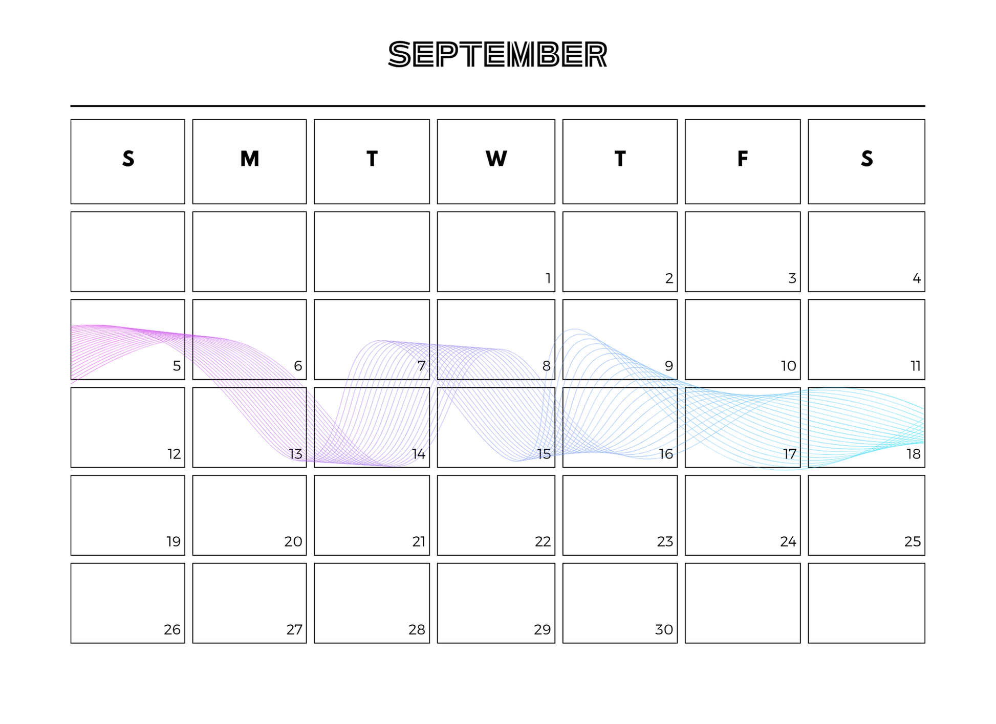 September calendar with a light purple and blue gradient design on a white background