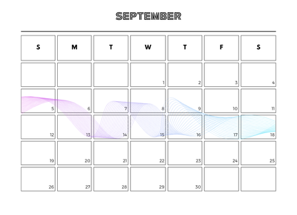 September calendar with a light purple and blue gradient design on a white background