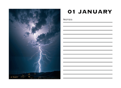 Calendar page with a lightning strike on January 1st