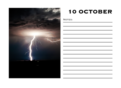 Calendar page with a lightning strike on October 10th