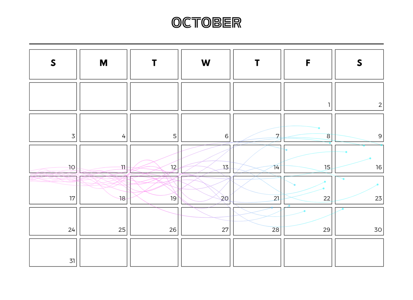 Calendar for October with a white background