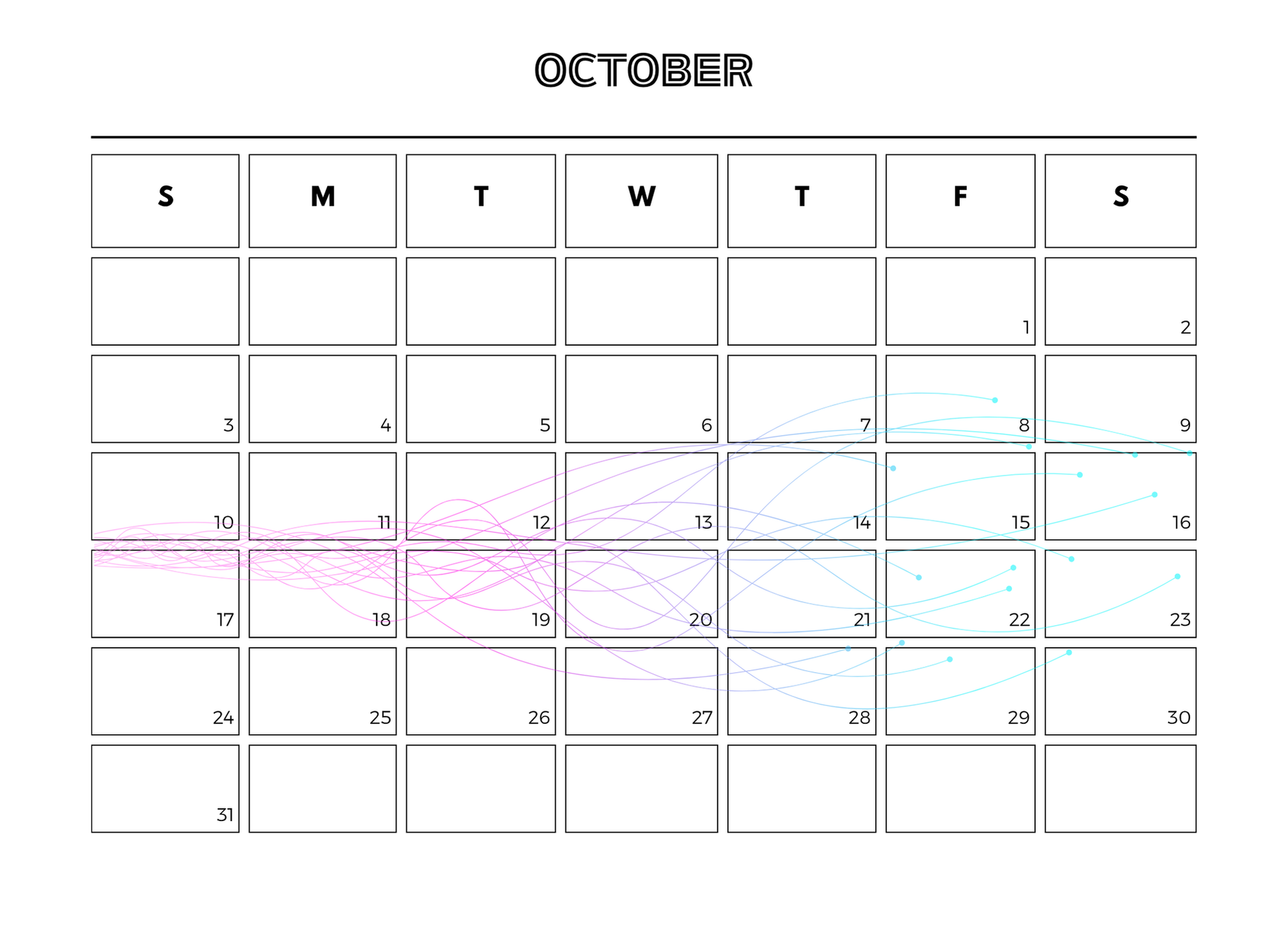 Calendar for October with a white background