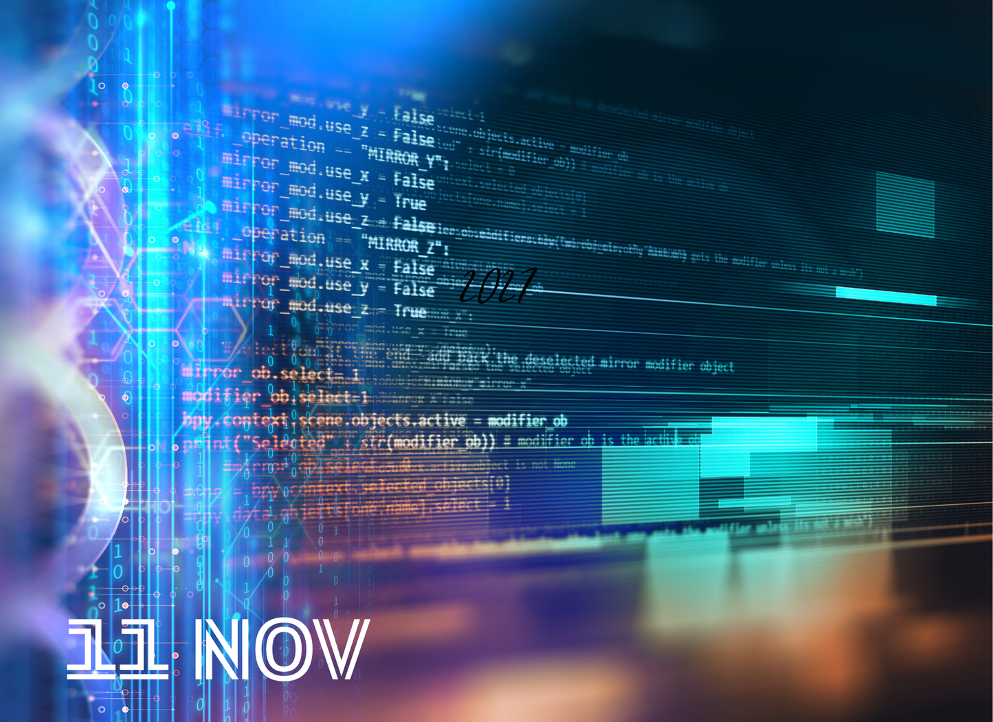 Technical interface with code and digital elements on a blurred background