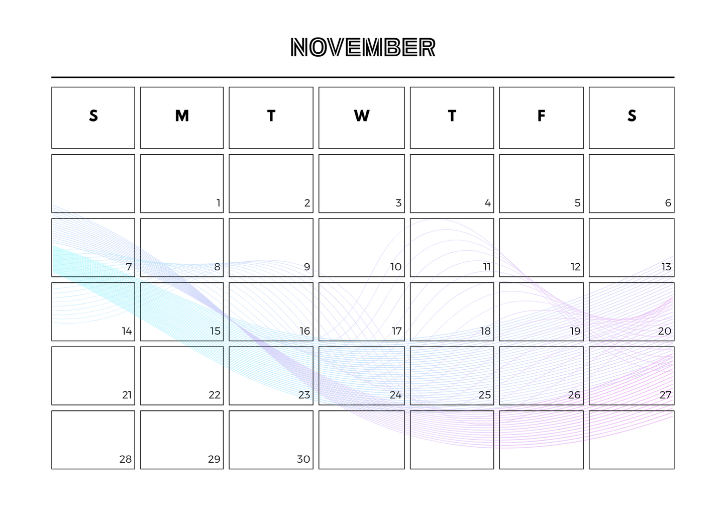 Calendar for November with gradient design on a white background