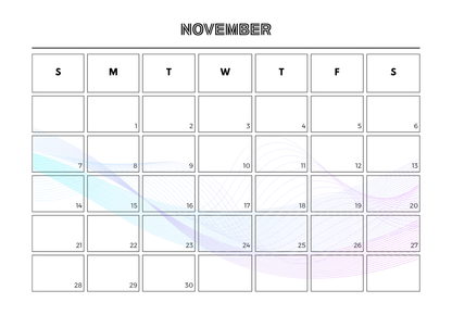 Calendar for November with gradient design on a white background