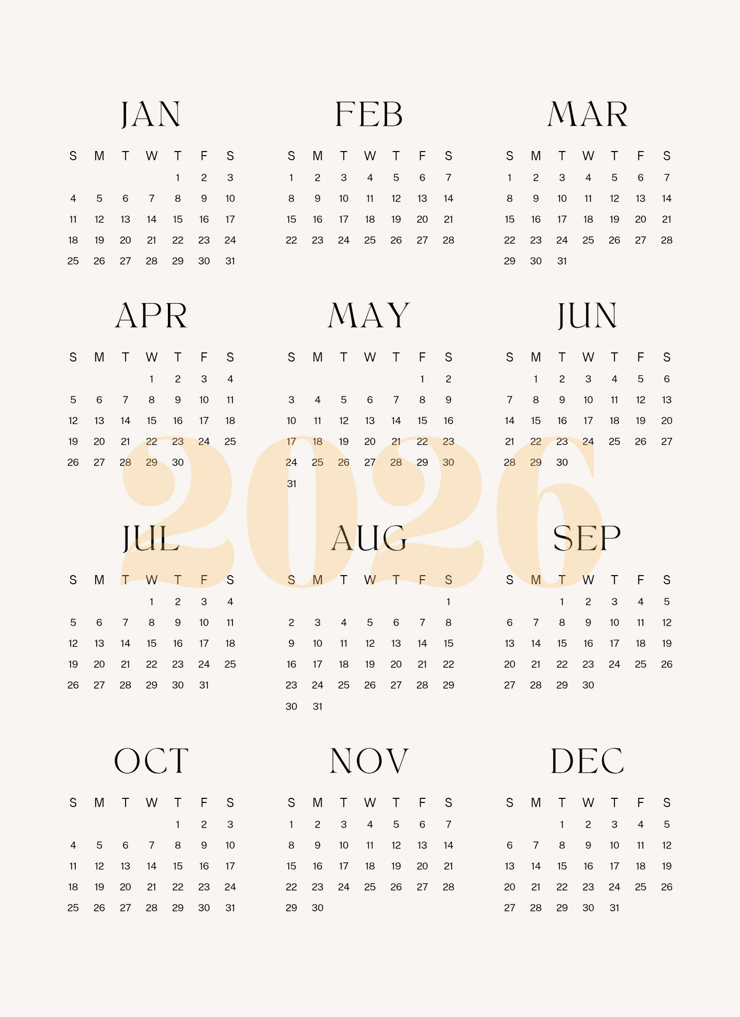 2026 calendar page.