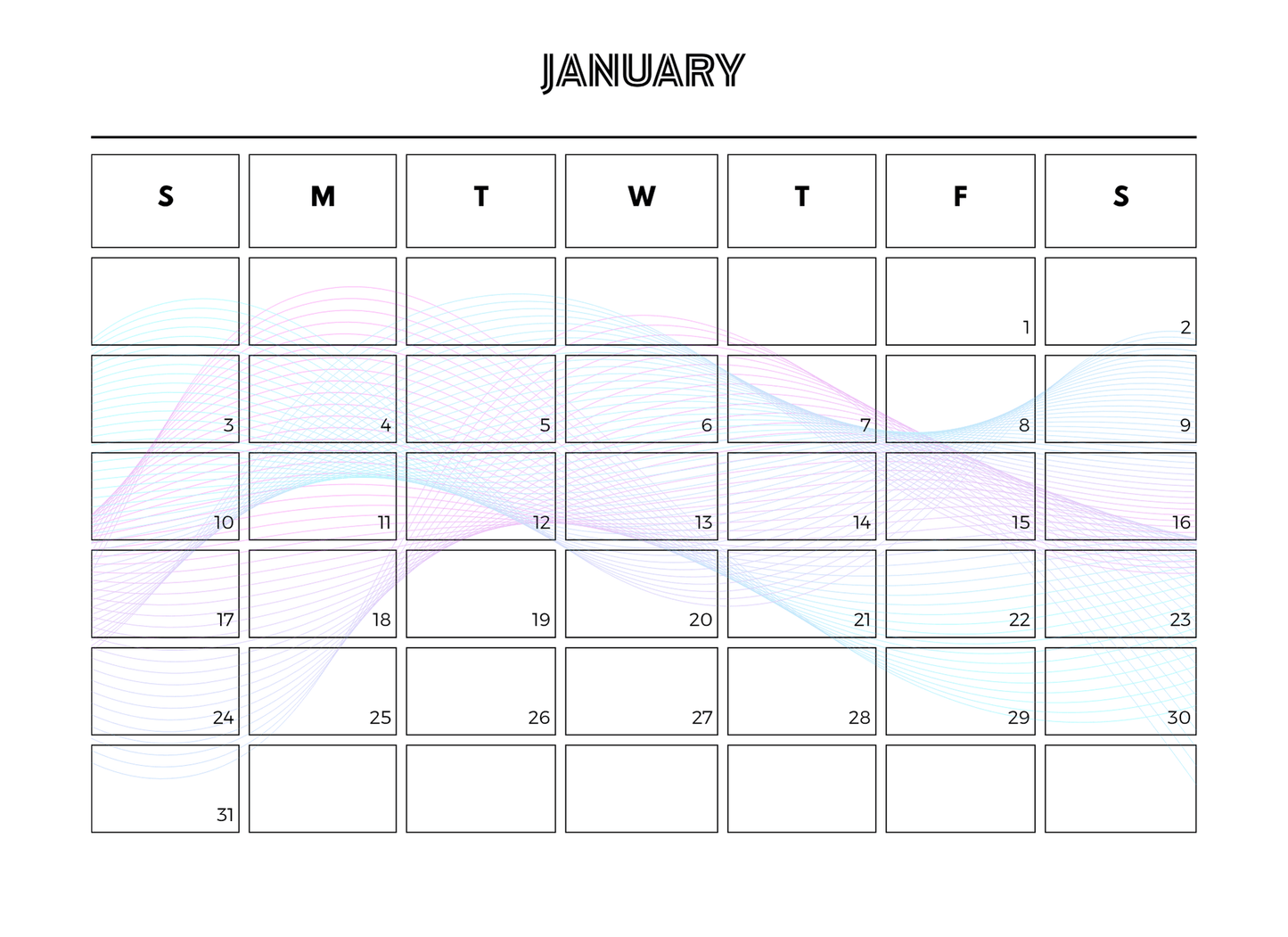 Calendar for January with a gradient design on a white background