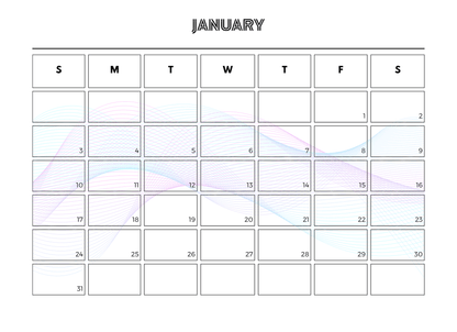 Calendar for January with a gradient design on a white background