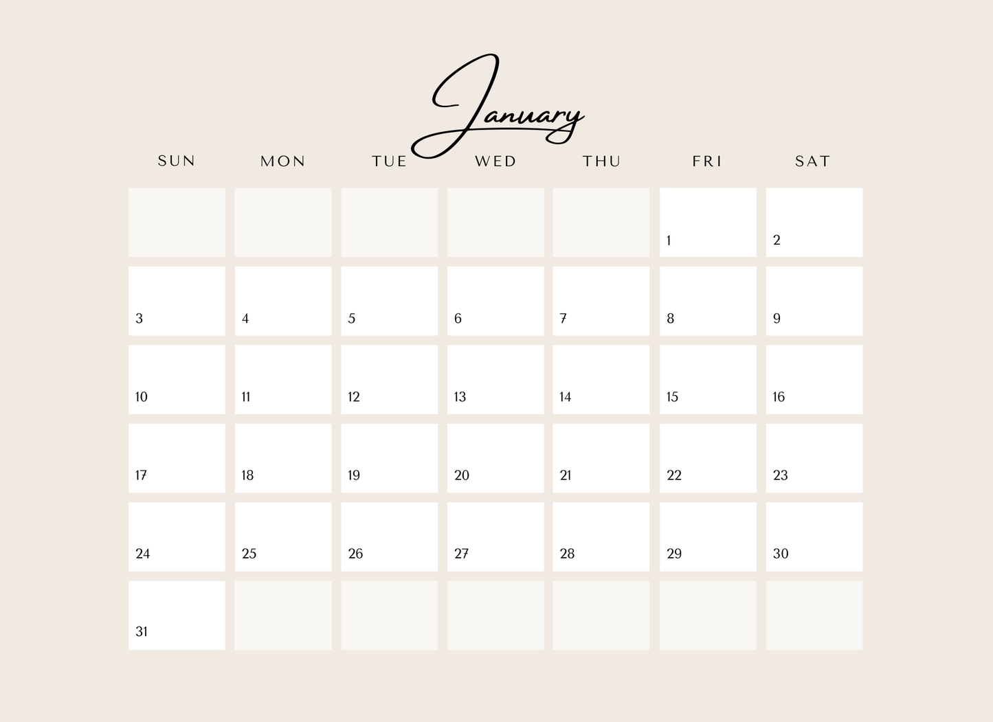 January calendar on a light pink background