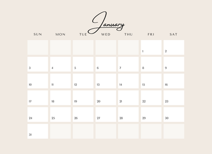 January calendar on a light pink background