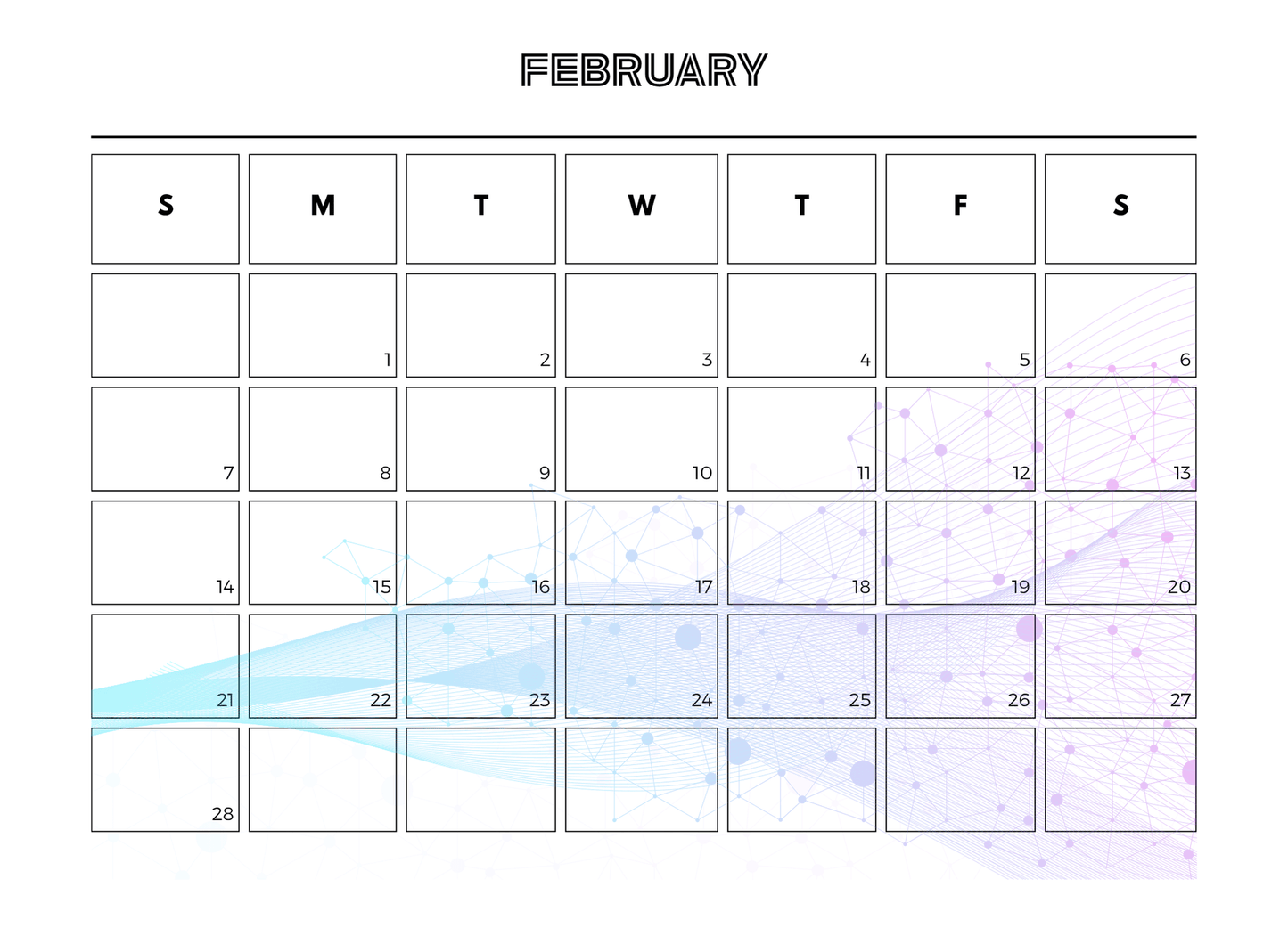 Calendar for February with a light, abstract design on a white background