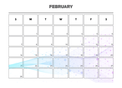 Calendar for February with a light, abstract design on a white background
