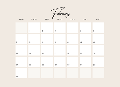 Calendar for February on a light beige background