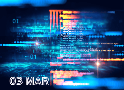 Futuristic digital interface with code and data on a dark background