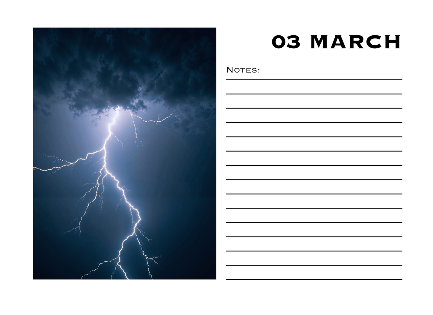Notebook page with a lightning strike on the left and a date on the right