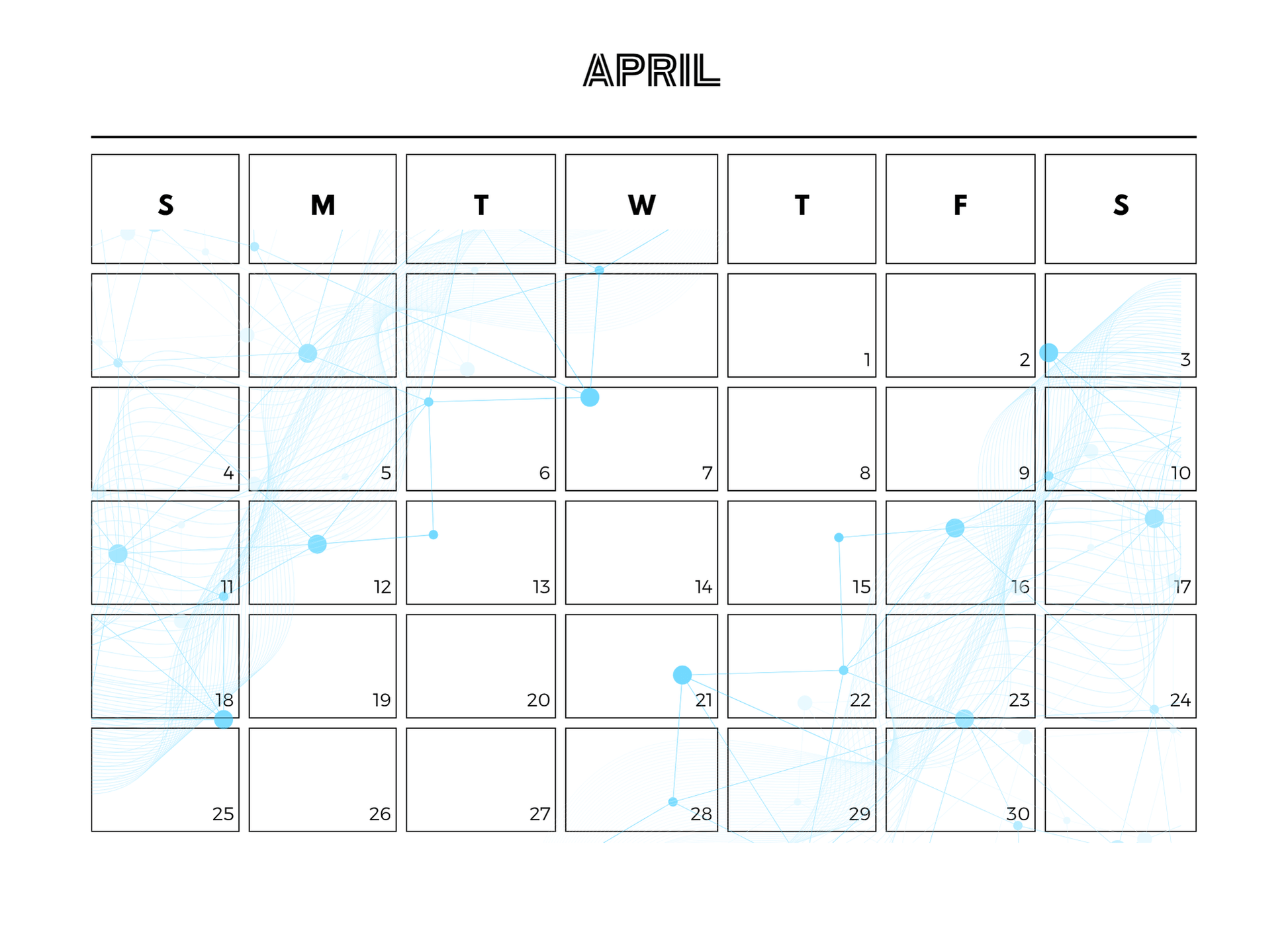 April calendar with watercolor design on a white background