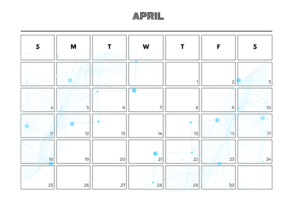 April calendar with watercolor design on a white background