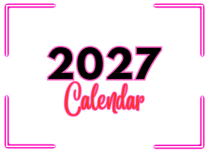 Text '2027 Calendar' with a pink border on a white background