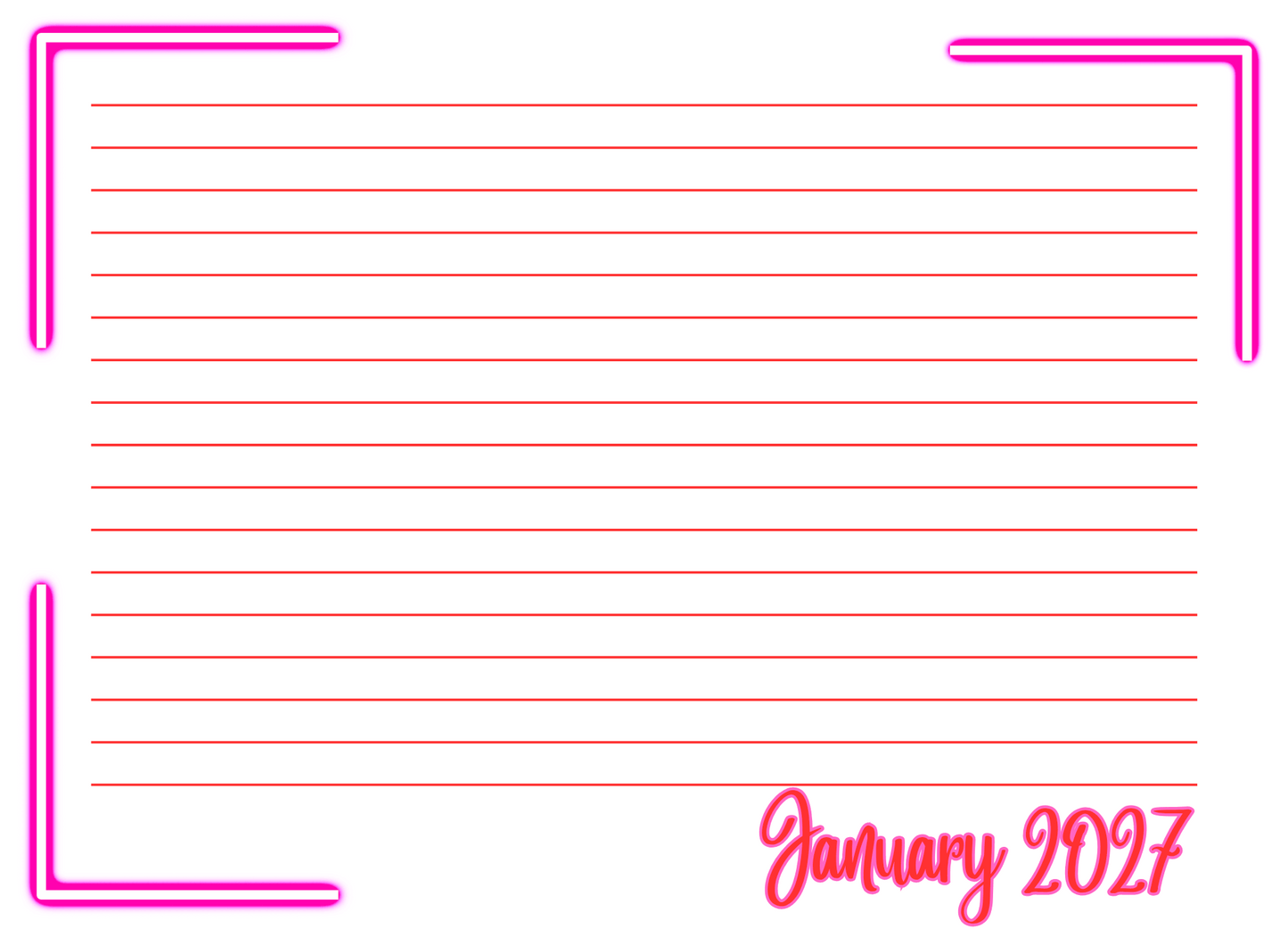 Blank lined paper with pink border and 'January 2027' text
