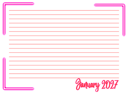 Blank lined paper with pink border and 'January 2027' text