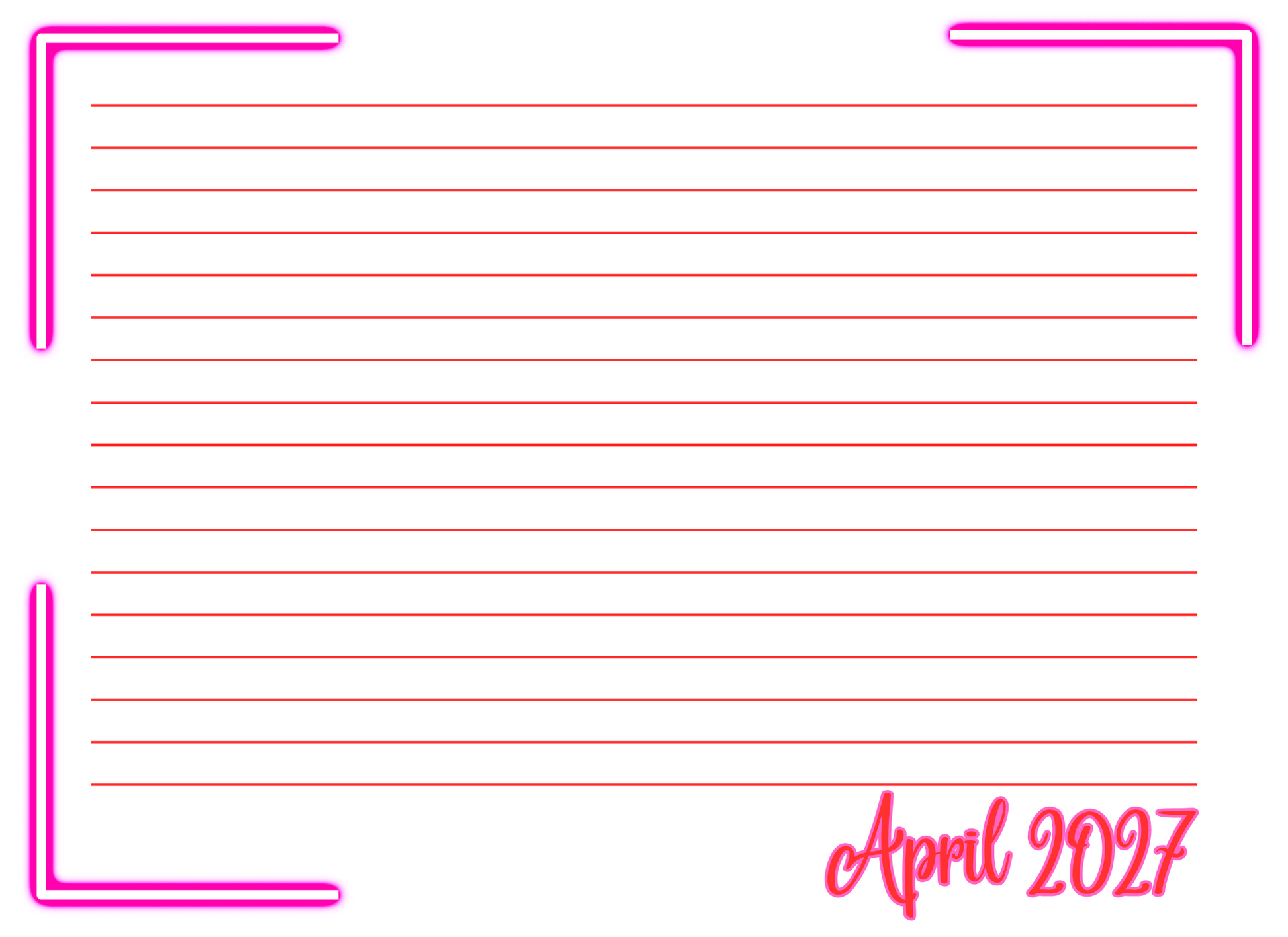 April 2027 lined paper with pink border and text