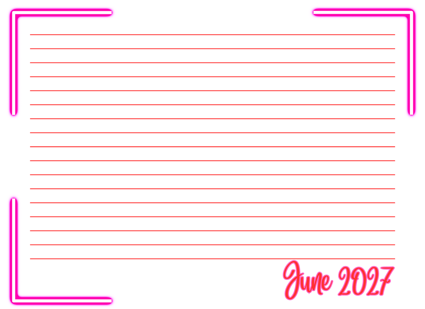  lined paper with pink border and 'June 2027' text