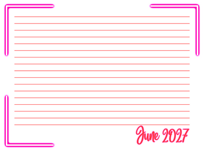  lined paper with pink border and 'June 2027' text