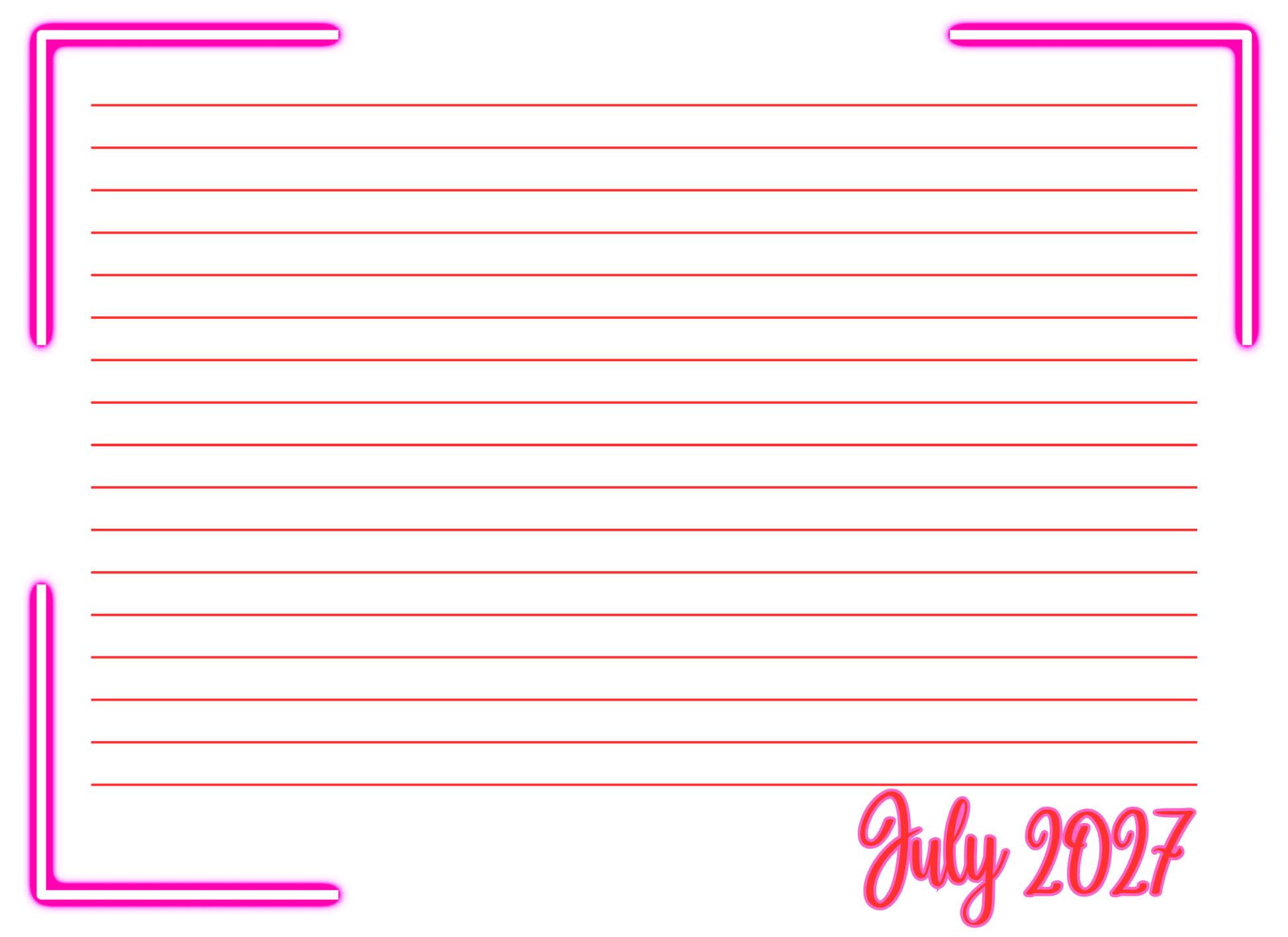 Blank lined paper with pink border and 'July 2027' text