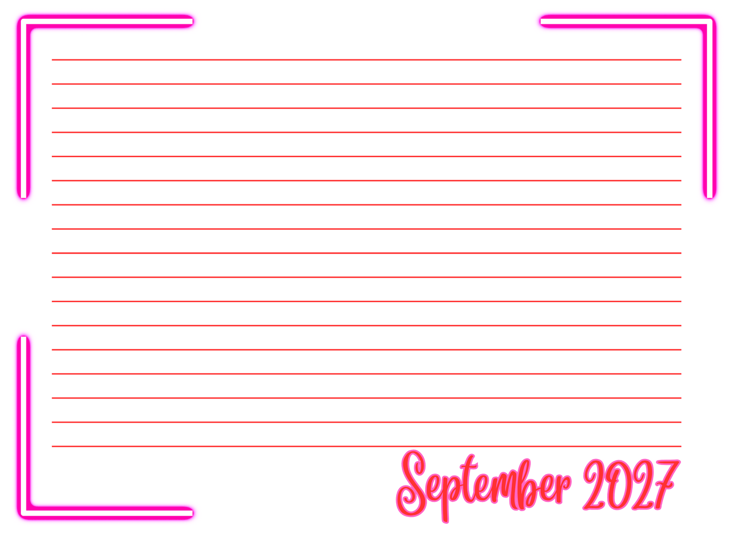 Blank lined paper with 'September 2027' text at the bottom on a white background.