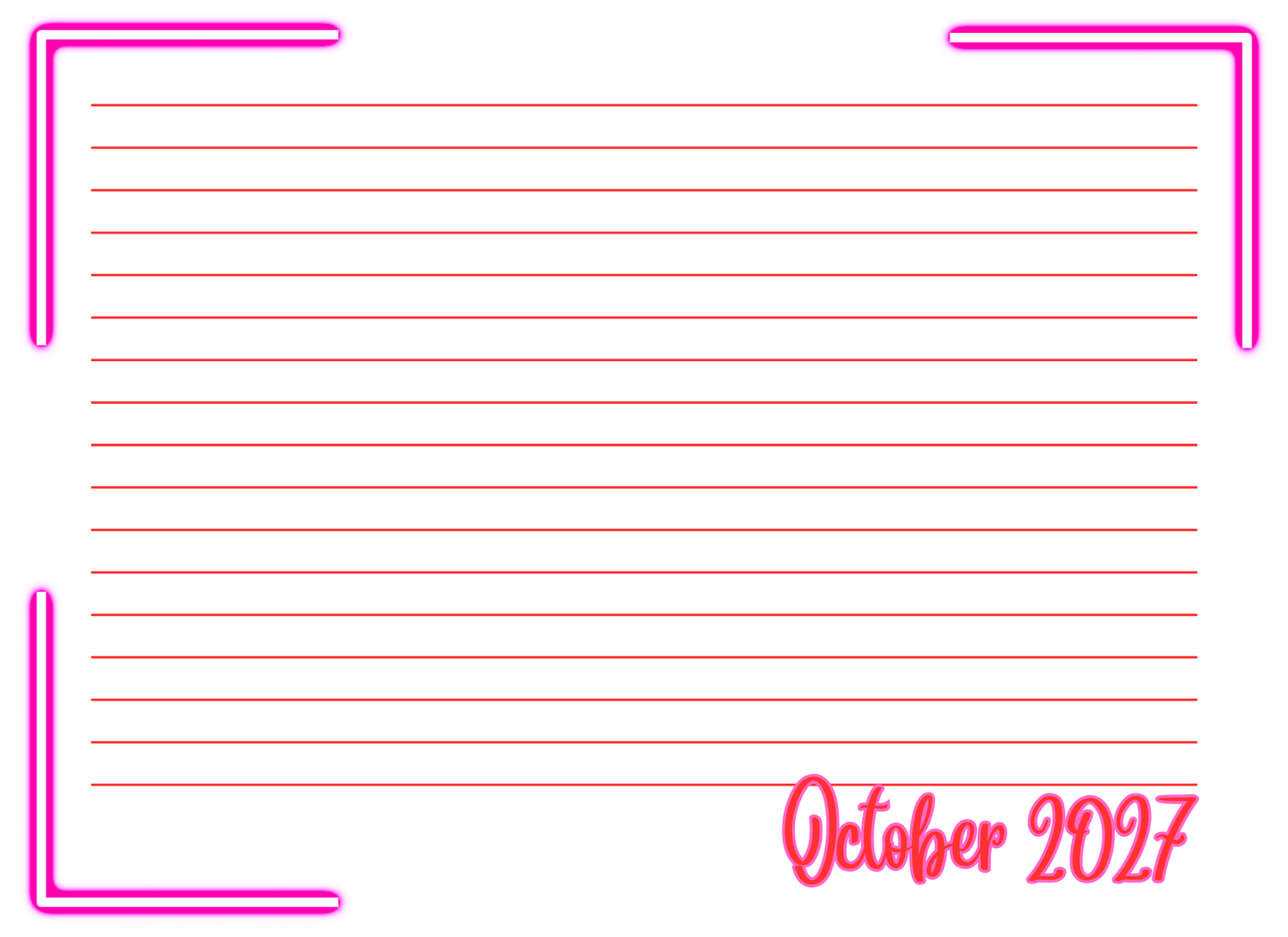  lined paper with pink border and 'October 2027' text