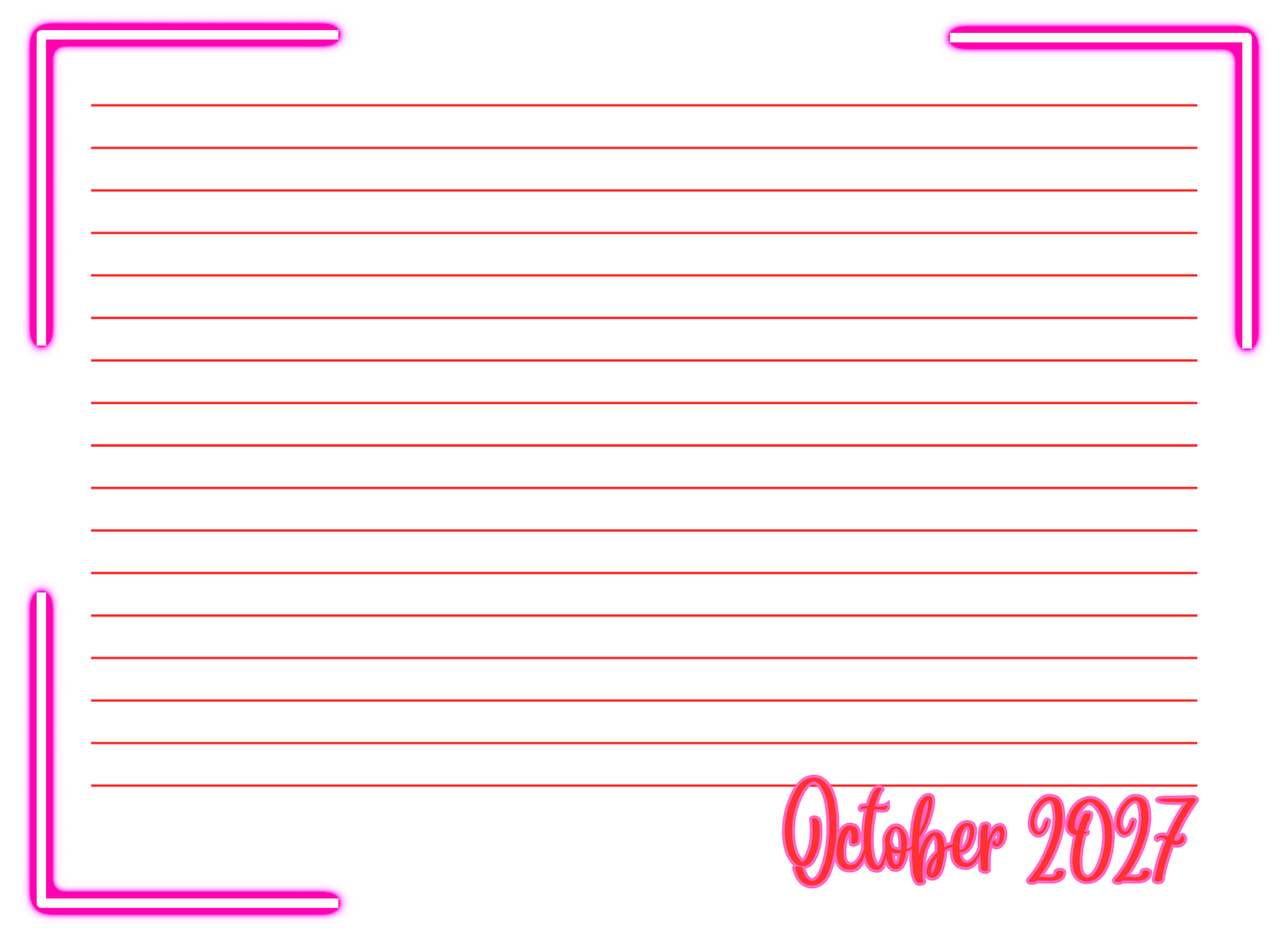  lined paper with pink border and 'October 2027' text