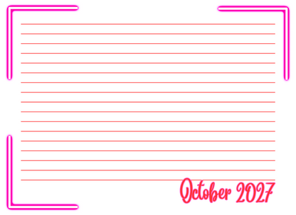  lined paper with pink border and 'October 2027' text