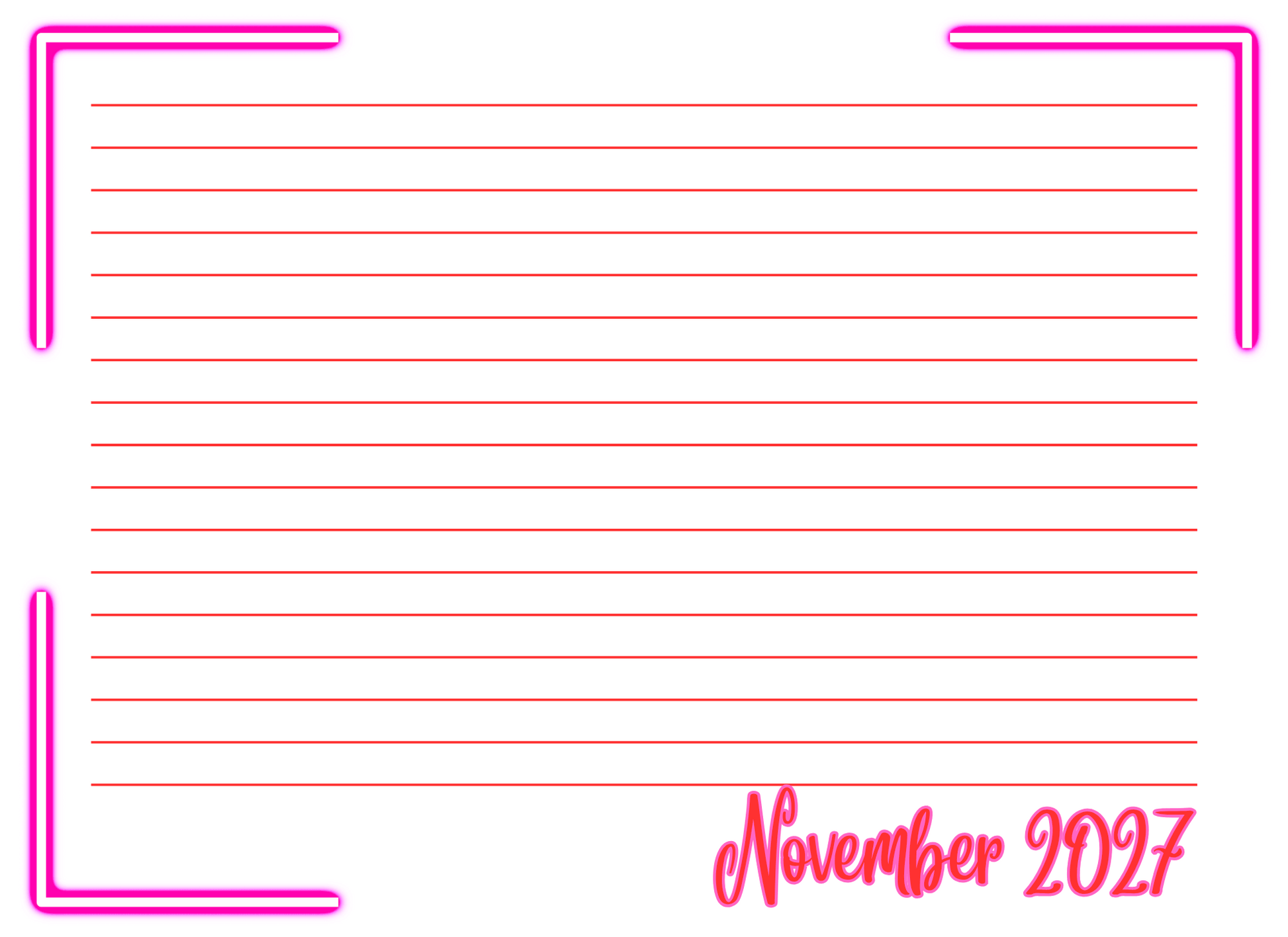 Blank lined paper with 'November 2027' text at the bottom on a white background.