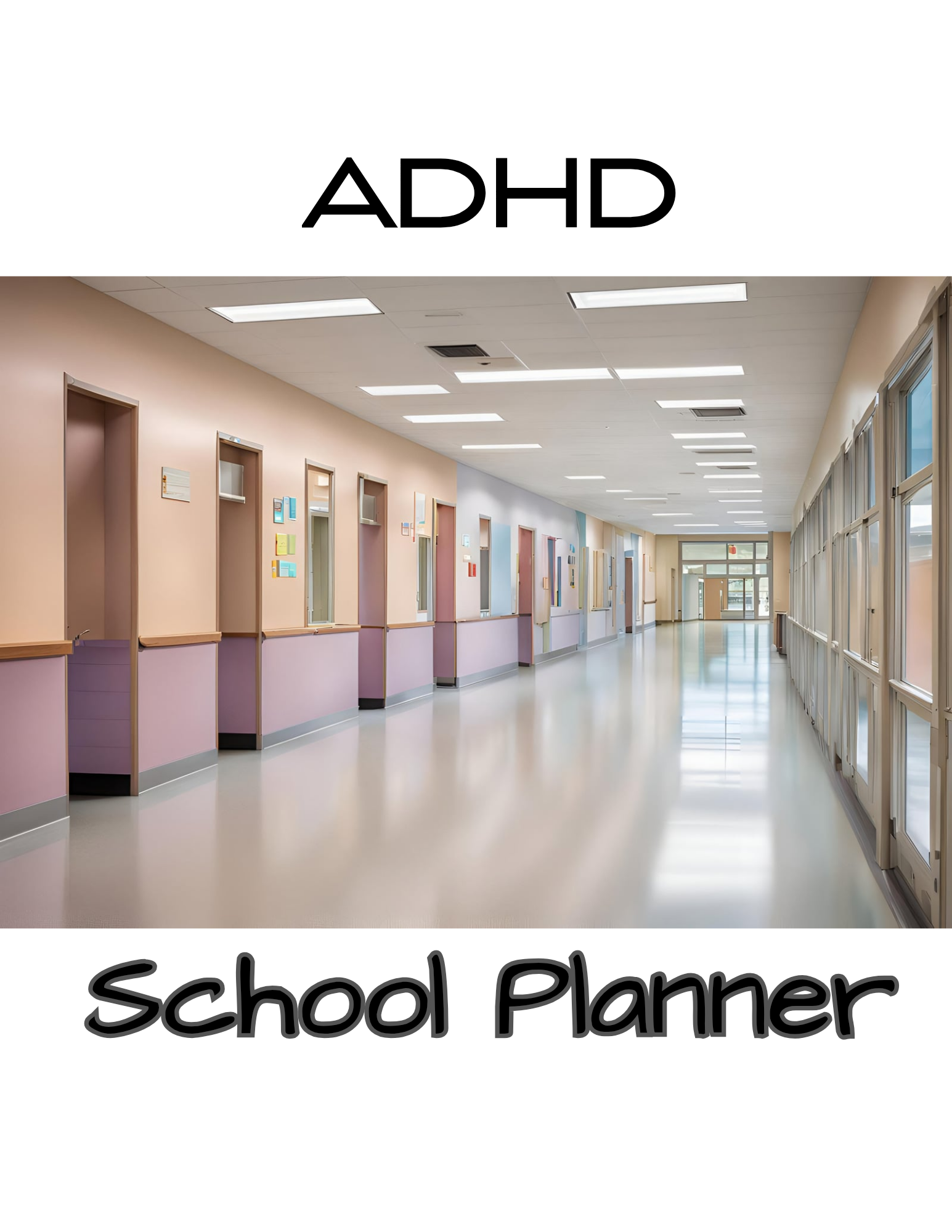 School hallway with 'ADHD School Planner' text overlay