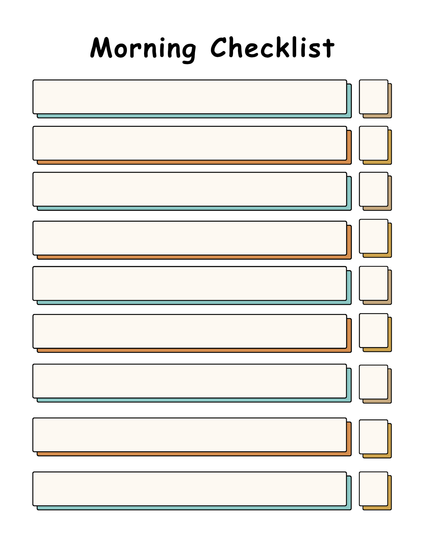 Morning Checklist template with checkboxes for daily activities