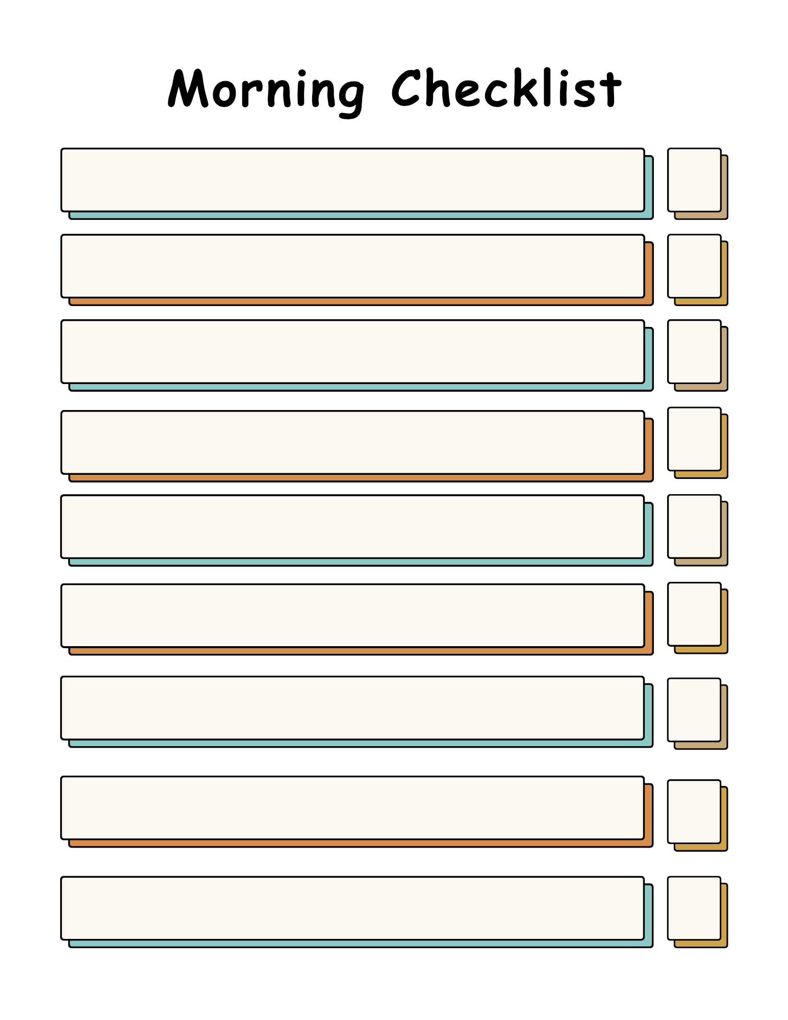 Morning Checklist template with checkboxes for daily activities