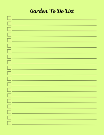Garden to-do list on a green background