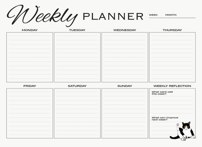 Weekly planner with space for reflection and improvement