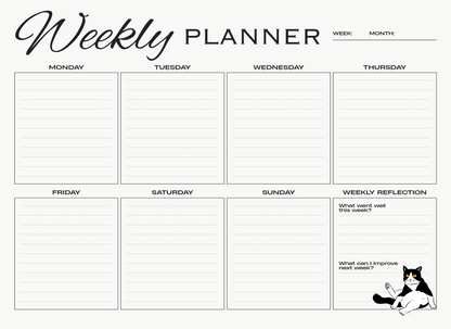 Weekly planner with days of the week and reflection sections.